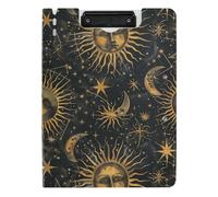 Presse-papiers Mystic Golden Sun Moon A4 Porte-bloc Folio Double Clips Porte-stylo École avec couverture
