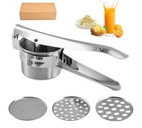 Presse-purée en acier inoxydable avec 3 disques interchangeables, presse alimentaire robuste, presse-purée, purée, fruits et légumes (argent)