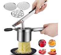 Presse-purée, hicoosee Presse Purée Manuel à Pommes de Terre avec 3 Disques Interchangeables, Professionnel Presse Purée Manuel en Acier Inoxydable, idéal pour Fruits, légumes, Aliments pour bébés