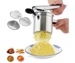 Presse Purée Manuel avec 3 Disques Interchangeables, Purée Ecrase Pommes de Terre Acier Inoxydable, Jus Presser Citron Moelleuse Professionnel pour Pressem Fruits, Légumes, Aliments Bébés