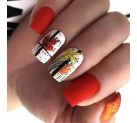Presse saisonnière sur les ongles Finition mate avec des motifs artistiques de feuillage d ' automne adaptés à tous les âges