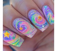 Presse Scintillante 24x Sur Les Gradients Des Ongles Faux Ongles En Acrylique Étoile Complexe Couvertures Sur Une Longue Artificiel