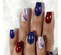 Presse Sur Les Ongles 24 Pièces Jour De L'indépendance Faux Amande Acrylique Pour Un Usage Quotidien Et Des Célébrations Festives Ongles En Acrylique