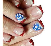 Presse Sur Les Ongles 4 Juillet Fausses D'indépendance Glues Sur Patriotique Fausses Couvertures Complètes Fake Independence Day French Tip Press On Nail