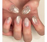 Presse Sur Les Ongles Amande Faux Avec Des Arcs Conçoit Des Paillettes Yeux De Chat Colles Sur Ongles Acryliques Artificiels Brillants