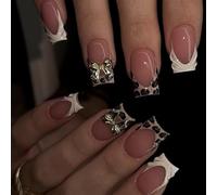 Presse sur les ongles avec motifs de nœuds imprimés léopards, hypoallergénique, matériaux ABS, solution de manucure instantanée pour femmes occupées, faux ongles français