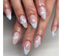 Presse sur les ongles courts amande faux français couvertures complètes acrylique faux papillon conception faux pour femmes filles conception faux