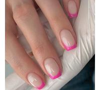Presse sur les ongles Rose faux ongles carrés français conseils couverture complète faux avec des dessins 24 pièces coller pour les femmes coller sur
