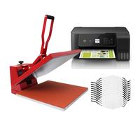 Presse thermique Clam Flat 38 cm pour sublimation - kit incluant 10 masques faciaux vierges et imprimante EcoTank