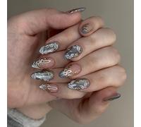 Presses à la mode sur les ongles, 30 pièces, bleu mat, œil de chat, Floral scintillant, matériaux ABS, brumes bleues, Presses sur les ongles