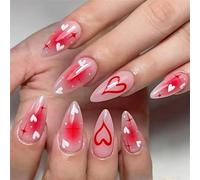 Presses Brillantes Romantiques Sur Les Ongles 24 Pièces Coeurs Design Valentin Paillettes Étoilées Accents Dorés Longueur Moyenne Tenue De Fête Faux Ongles