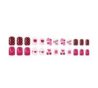 Presses Courtes Sur Les Ongles Pack De 24 Finition Brillante Points De Coeur Rose Styles De Pointe Française Application Facile Ensemble De Manucure Brillant Élégant