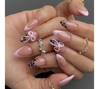 Presses durables sur les ongles French Manucure Design Léopards Imprimés Arcs et Doux Pastel Non Toxique Nail Art pour Femmes Français Faux Ongles