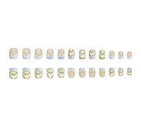 Presses sur les ongles Forme carrée courte avec poussin sur le | Look confortable à la mode pour le thème de Pâques du printemps avec des illustrations de poussins et de