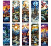 PRESSINART 10 pièces 10 Styles Marque Page Château 5.9 x 2 Pouces Marque Pages en Acrylique pour L'Artisanat Marque Pages en Verre Teinté pour Fenêtre Design de Château Marque Page Rectangle