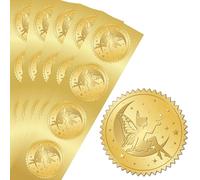 PRESSINART 100Pcs Autocollants Dorés Fée 2 Pouce Sceau Rond Feuille Dorée Gaufrée Lune Étoile Ange Autocollants Autoadhésifs Décoration Médaillon pour Enveloppes Certificats Invitations Mariage