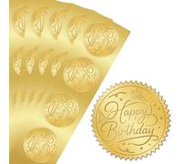 PRESSINART 100Pcs Autocollants Joyeux Anniversaire Dorés 2 Pouce Sceau Rond Feuille Dorée Embossée Autocollants Autoadhésifs Décoratifs pour Enveloppes Certificats Invitations Mariage Fête Et Cartes