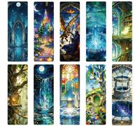 PRESSINART 10Pcs 10 Styles Marques Pages Magiques 5.9 x 2 Pouces Marque Pages Transparents pour la Lecture Marque Pages en Verre Coloré Marque Pages Fantastiques en Acrylique Rectangle pour