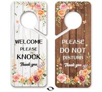 PRESSINART 2 Panneau de Porte Ne Pas Déranger 9 x 4 Pouces s'il Vous Plaît Frapper au Design Floral en PVC Double Face pour Bureau Maison Salle de Bain Séance de Thérapie Réunion Traitement