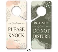 PRESSINART 2 pièce Ne Pas Déranger Panneau de Porte 9 x 4 Pouces Bienvenue s'il Vous Plaît Frapper Signe de Porte Design de Feuille en PVC Recto Verso pour Bureau Maison Salle de Bain Séance Réunion