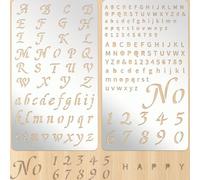 PRESSINART 2 pièces 2 modèles de Pochoirs en Métal Lettres et Chiffres 4 x 7 Pouces Ensemble de Pochoirs en Acier Inoxydable Alphabet Numéro Polices Motif pour la Gravure sur Bois Dessin DIY