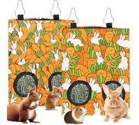 PRESSINART 2 Pièces 2 Styles Sac De Foin pour Lapin Petit Sac Suspendu pour Animaux avec 2 Trous Motif Carotte Orange Tissu Lavable Rectangle pour Nourriture Stockage pour Cochons Dinde 12 x 9 Pouces