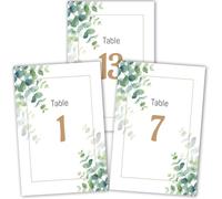 PRESSINART 26 Pcs Numéros de Table Verts 1 25 Cartes de Numéro de Table de Mariage 6 x 4 Design D'Eucalyptus de (3) Pouces Double Face en Papier pour Affichage de Placement de Mariage Réception