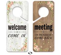 PRESSINART 2Pcs Panneau de Porte Indiquant Réunion en Cours 9 x 4 Pouces en PVC avec Design de Fleurs Double Face Idéal pour Les Bureaux Les Thérapeutes Les Entreprises en Ligne Les Réunions