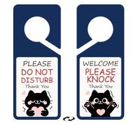 PRESSINART 2Pcs Panneau de Porte Ne Pas Déranger Design Chat Recto Verso | Bienvenue S'Il Vous Plaît Frappez Porte Suspendez Chat Mignon Panneaux D'Avis en PVC Durable pour Bureaux Thérapeutes Spas