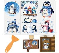 PRESSINART 3 Feuilles 3 Styles Transfert Rub sur Meubles Pingouin Stickers Hiver Noël PVC Imperméable Autocollants Décoratifs Auto-Adhésifs pour Tiroirs Commode Chambre Salon Décoration Maison