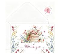 PRESSINART 30 Pièces de Cartes de Vœux de Fleurs Sauvages de 4 x 6 Pouces avec Enveloppes Autocollants Livre D'Histoires de Remerciements en Papier Couché Idéal pour Anniversaire Mariage Fête