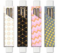 PRESSINART 4 pièces 4 Styles Porte Stylo à Bande Élastique 7.9 x 1.8 Pouces Trousse à Crayons pour Cahier Mignon avec Motifs Géométriques Ajustables en Cuir Compatible avec Un Journal Bible Agenda