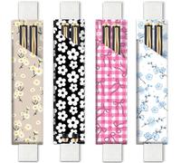 PRESSINART 4 pièces 4 Styles Porte Stylo à Bande Élastique pour Carnet Floral 7.9 x 1.8 Pouces Étui à Crayons Élastique Rose avec Motif de Nœud Ajustable en Cuir pour Journal Bible Agenda Carnet