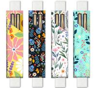PRESSINART 4 pièces 4 Styles Porte Stylo à Bande Élastique pour Carnet Floral 7.9 x 1.8 Pouces Trousse à Crayons en Cuir avec Bandoulière Ajustable et Motif de Fleurs Sauvages pour Journal Bible