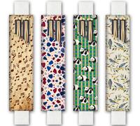 PRESSINART 4 Pièces 4 Styles Porte Stylo Élastique pour Cahier 7.9 x 1.8 Pouces Étui à Crayons Élastique pour Notes Musicales Panda Oiseau Design Bande Ajustable Étui en Cuir pour Journal Agenda