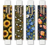PRESSINART 4 pièces 4 Styles Porte Stylo Élastique pour Cahier de 7.9 x 1.8 Pouces Pochette à Crayons Mignonne avec Design de Fleurs et D'Abeilles Compatible avec Bande Ajustable en Cuir pour Journal