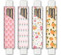 PRESSINART 4 pièces 4 Styles Porte Stylo Élastique pour Carnet 7.9 x 1.8 Pouces Pochette Élastique pour Crayon Design Fraise Orange Fleur Bande Ajustable Étui en Cuir pour Stylo pour Journal Agenda