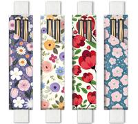 PRESSINART 4 pièces 4 Styles Support de Stylo Élastique pour Carnet de Notes Floral 7.9 x 1.8 Pouces Étui à Crayons Élastique Design Fleuri Compatible avec Bande Ajustable Étui en Cuir pour Journal