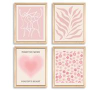 PRESSINART 4Pcs 4 Styles Poster Pink Matisse Affiches Murales Rose Clair Minimaliste Plante Fleur Dessin Ligne Classique Décor Esthétique Non Encadré 8x10 Pouces pour Chambre Salon Salle de Bain