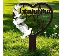 PRESSINART à Jamais dans Nos Cœurs Marque de Tombe de Grand Mère 8.7 x 5.9 x 0.04 Pouce Plaque Commémorative en Métal Noir avec Design de Pigeon pour la Perte d'un Être Cher pour Décorer Le Jardin Ou