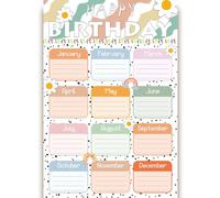 PRESSINART Affiche Anniversaire Arc-en-Ciel Calendrier Anniversaire Fleurs Marguerites Rappel Mensuel Dates Tableau Mural Panneau Bulletin pour Classe Bureau Maison Événements Décorations