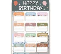 PRESSINART Affiche Anniversaire Ballons Calendrier Anniversaire Ballons Étoiles Style Boho Rappel Mensuel Dates Tableau Mural Panneau Bulletin pour Classe Bureau Maison Événements Décorations