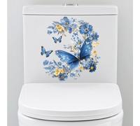 PRESSINART Autocollants Couvercle de Toilette Floraux Étanches avec Papillons - Stickers de Toilette PVC Auto-adhésifs, Décorations Murales Salle de Bain pour WC, Citerne, Fenêtre, Décor DIY Maison