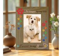 PRESSINART Cadre Photo Chien pour Toujours dans Mon Cœur 4x6 Motif Empreintes De Pattes Rectangle Bois avec Support pour Mur Bureau Tabletop Décoration Cadeau Commémoratif pour Amoureux des Animaux