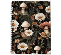 PRESSINART Cahier Spirale Champignon Journal Spirale Plantes 8 x 6 pouces Motif Champignons et Fleurs 80 Pages Format A5 Ligné Université Cahier Spirale avec Poche Bloc-notes Mignon Fournitures Bureau