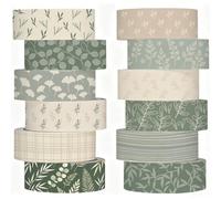 PRESSINART Ensemble de Ruban Washi 12 Rouleaux Plantes 0.6 Pouces Ruban Adhésif Décoratif pour Le Journaling Motif de Feuilles Vertes Botaniques Rouleaux D'Artisanat Adhésif pour Le Scrapbooking