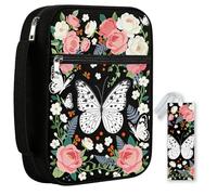 PRESSINART Housse de Bible Papillon 12 x 8.7 Pouce Housse de Bible Florale Rectangulaire en Polyester Durable avec Poche Signets Poignée Fermeture Éclair Sac de Transport pour Cadeaux de Livres