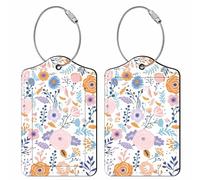 PRESSINART Lot De 2 Étiquettes De Bagage Fleur Pour Valises En Cuir PU Avec Boucle 4,5 x 2,8 Pouces Motif Floral Vintage Forme Rectangulaire Design Unique Étiquette D'Identification Pour Sac De Voyage