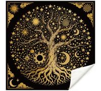 PRESSINART Nappe Carte Tarot Nappe Divination Arbre de Vie Noir Doré Velours Carré 19.69 Pouce Tapis Altar pour Sorcellerie Rituel Spirituel Astrologie Méditation Outils Accessoires Décor