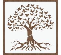 PRESSINART Pochoir Arbre De Vie Grand Modèle 12 x 12 Pouces Motif Papillon Plastique Réutilisable Découpe Creuse pour Dessin sur Bois Mur Sol Verre Meubles DIY Artisanat Décoration Maison